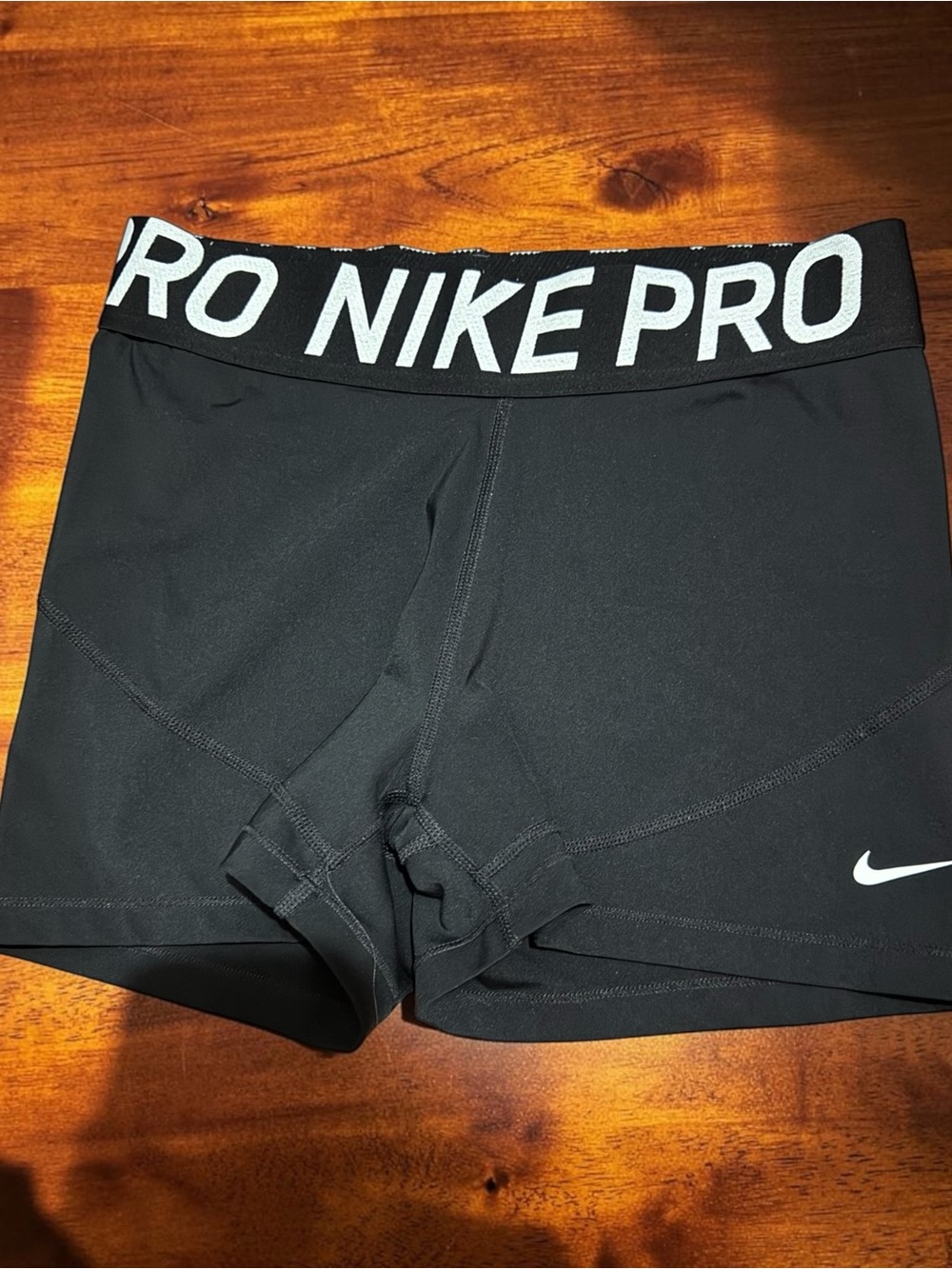 Nike Pro Black Women's Athletic Bike Shorts with White Logo